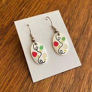 Vintage Colorful Abstract Christmas Lights Silver Dangle Earrings